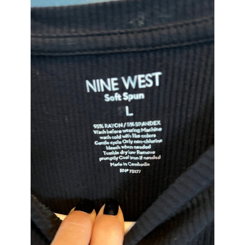 Nine West Womens Black Ribbed Knit Soft Spun Short Sleeve Crew Neck T-Shirt L - Picture 3 of 3